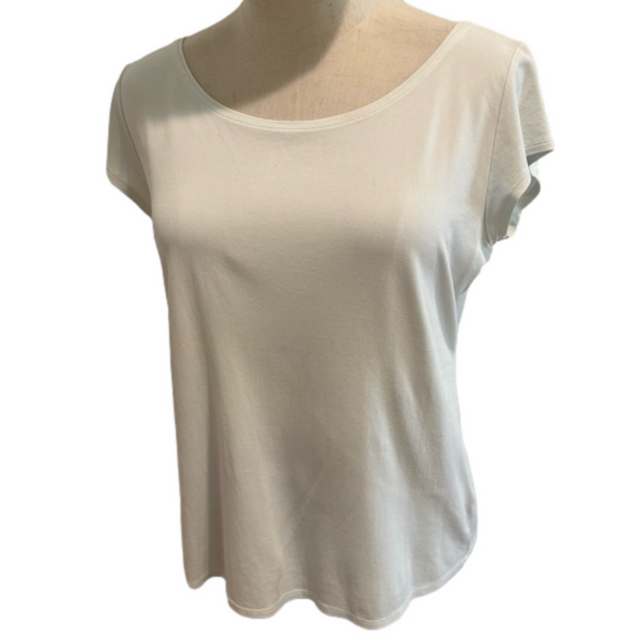 EILEEN FISHER TOPS LOT OF 2 SILK GREEN SHORT SLEEVE 1 VISCOSE CREAM LONG SLEEVE - Picture 3 of 12